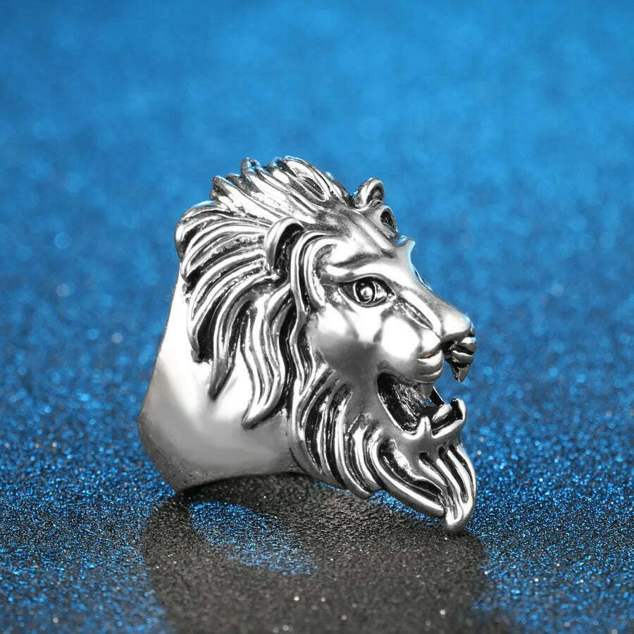 KIMLUD, Fashion Punk Rock Lion Biker Ring Hip Hop Big  Animal Ring Men Accessories Vintage Jewelry 2018, KIMLUD Womens Clothes