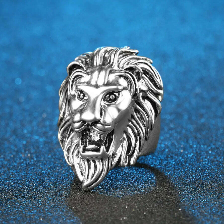 KIMLUD, Fashion Punk Rock Lion Biker Ring Hip Hop Big  Animal Ring Men Accessories Vintage Jewelry 2018, KIMLUD Womens Clothes