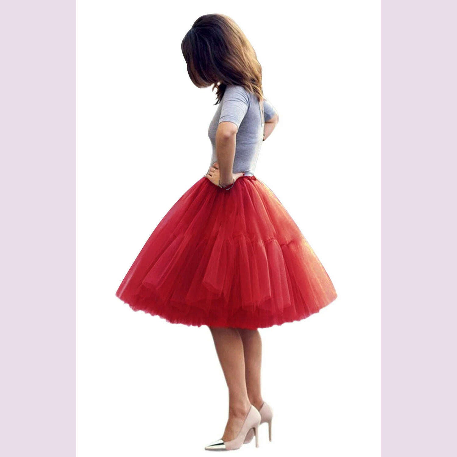 KIMLUD, Fashion Red Multi-Layers Tulle Skirts Women Elastic Waist Puffy Knee Length Tutu Petticoat Lolita Cosplay Underskirt Jupons, CPA539 Red / CHINA, KIMLUD APPAREL - Womens Clothes