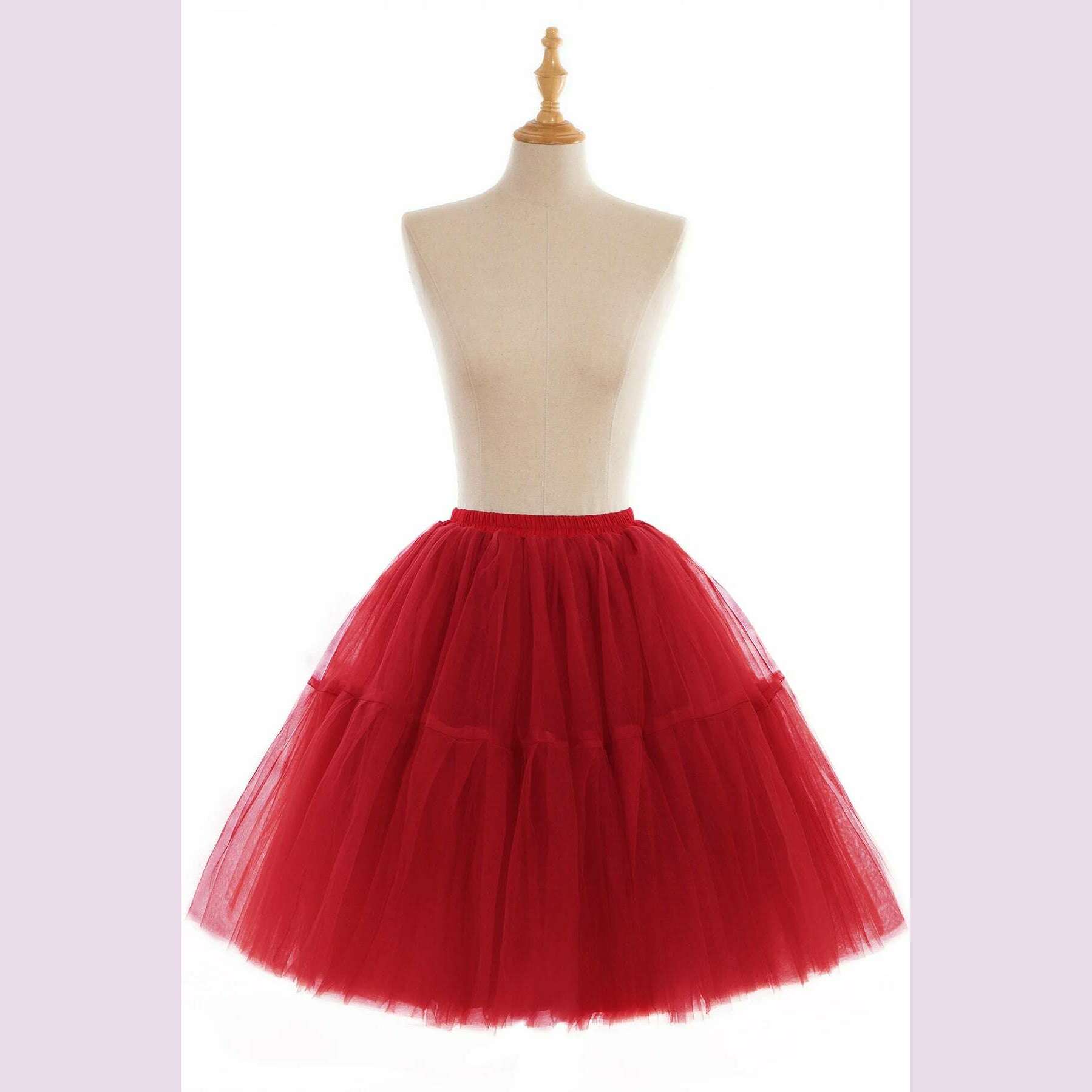 KIMLUD, Fashion Red Multi-Layers Tulle Skirts Women Elastic Waist Puffy Knee Length Tutu Petticoat Lolita Cosplay Underskirt Jupons, KIMLUD Womens Clothes