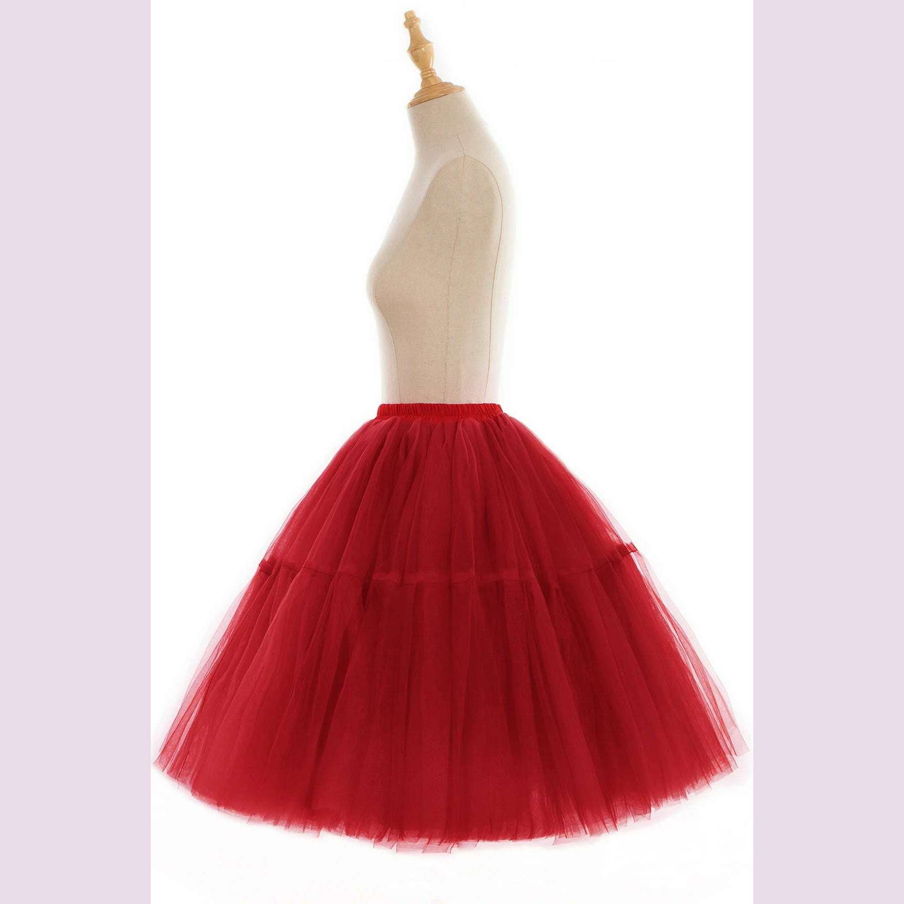 KIMLUD, Fashion Red Multi-Layers Tulle Skirts Women Elastic Waist Puffy Knee Length Tutu Petticoat Lolita Cosplay Underskirt Jupons, KIMLUD Womens Clothes