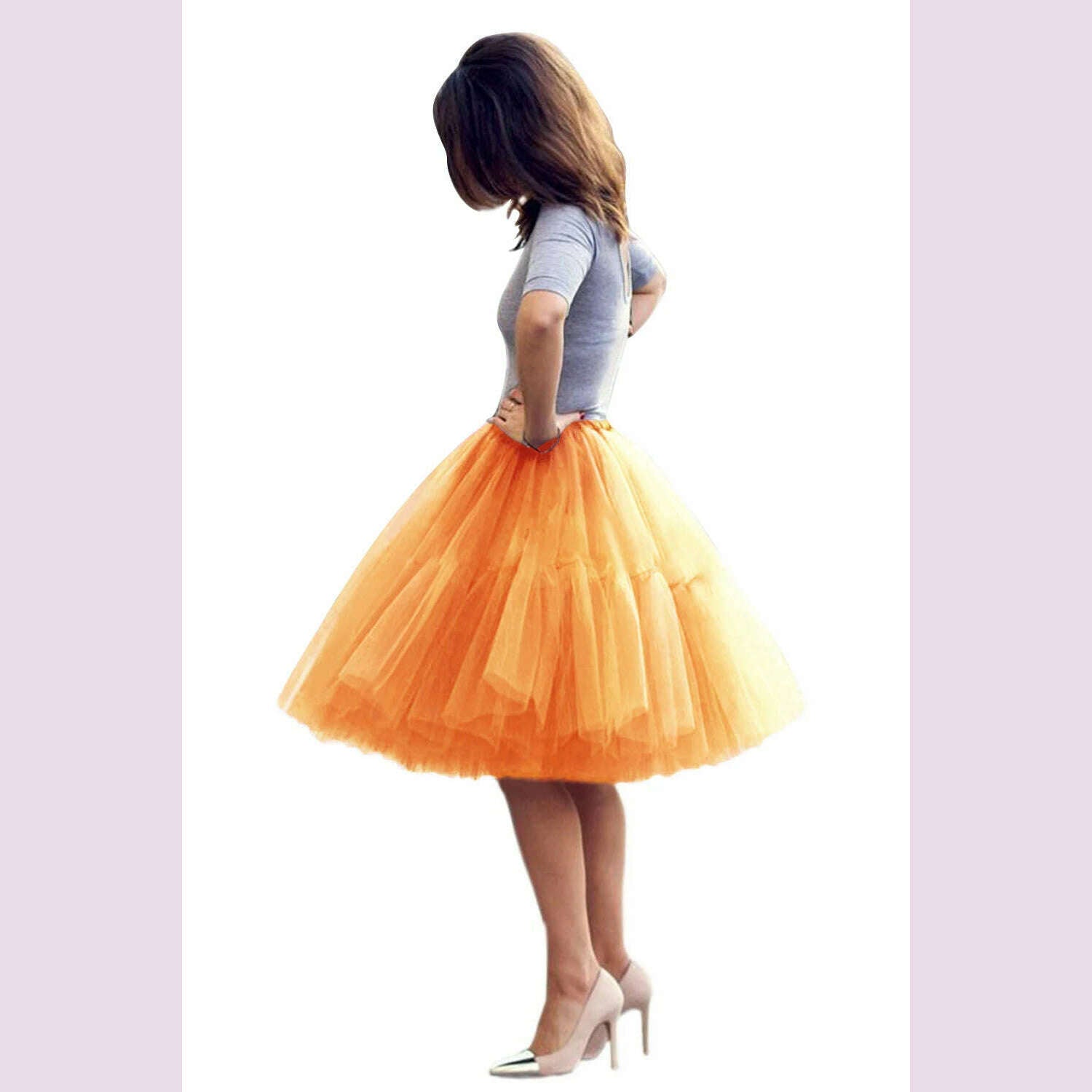 KIMLUD, Fashion Red Multi-Layers Tulle Skirts Women Elastic Waist Puffy Knee Length Tutu Petticoat Lolita Cosplay Underskirt Jupons, CPA539  Orange / CHINA, KIMLUD APPAREL - Womens Clothes