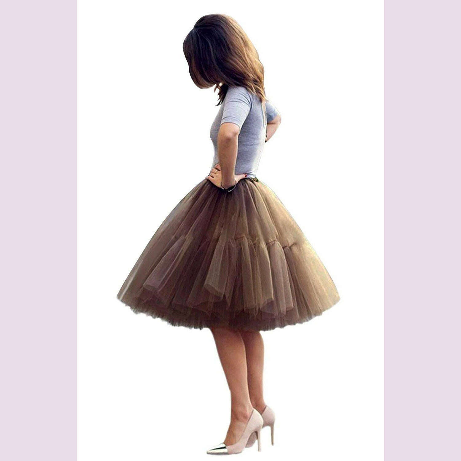 KIMLUD, Fashion Red Multi-Layers Tulle Skirts Women Elastic Waist Puffy Knee Length Tutu Petticoat Lolita Cosplay Underskirt Jupons, CPA539 Brown / CHINA, KIMLUD APPAREL - Womens Clothes