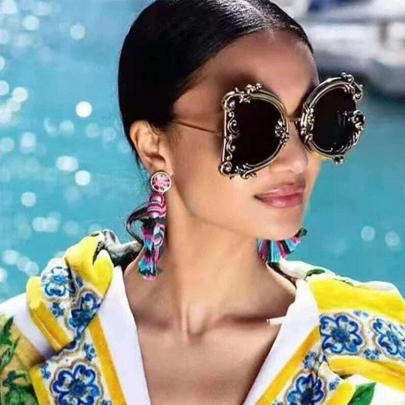 Fashion Retro Sunglasses Alloy Frame Ladies Glasses Fashion Model Brand Shades Female Transparent Lens Optical Beach Party UV400 - KIMLUD