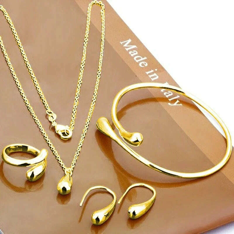 Fashion S925 Silver Needle Earrings Ring Bracelet Set Simple Personality Womens Water Drop Four-piece Jewelry Set for Women Gift - KIMLUD