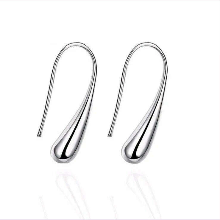 Fashion S925 Silver Needle Earrings Ring Bracelet Set Simple Personality Womens Water Drop Four-piece Jewelry Set for Women Gift - KIMLUD