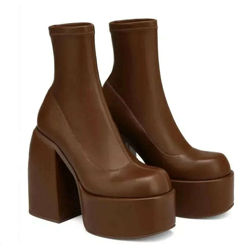 KIMLUD, Fashion Sexy Party Women Winter Boots 2023 Platform Chunky High Heels Motorcycle Long Boots Luxury Big Size Punk Shoes Woman, brown / 43, KIMLUD APPAREL - Womens Clothes