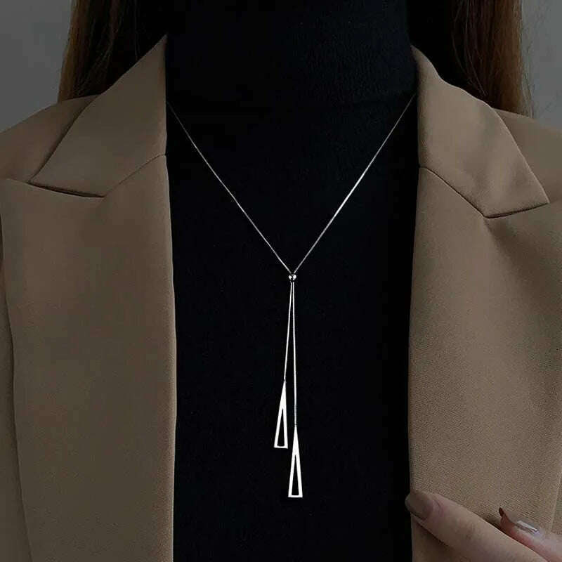 Fashion Silver Color Long Tassel Pull Pearl Pendant Necklaces for Women Simple Adjustable Clavicle Chain Choker Jewelry Gift - KIMLUD