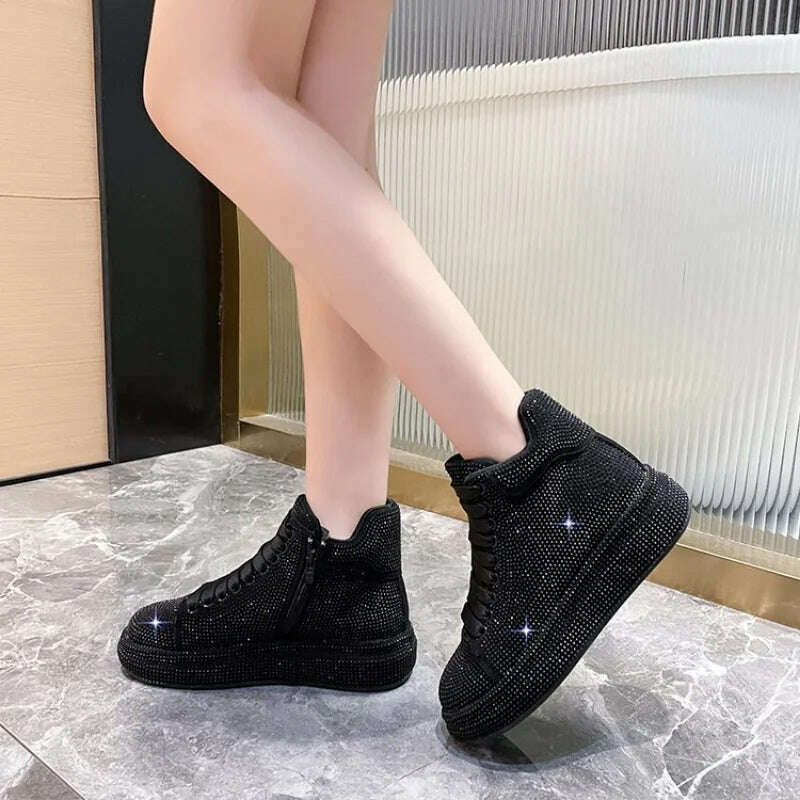 KIMLUD, Fashion Sneakers Women Trend 2022 New Spring Autumn Platform Lace Up Rhinestone Women Casual Shoes Fashion Shiny Ladies Shoes, KIMLUD Womens Clothes