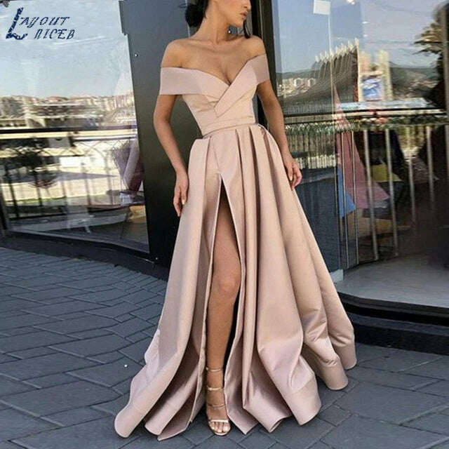 KIMLUD, Fashion Solid Strapless Backless Maxi Dress New Women Elegant High Slit Party Dress Summer Fluffy Ruffle A-Line Dresses Clubwear, KIMLUD Womens Clothes