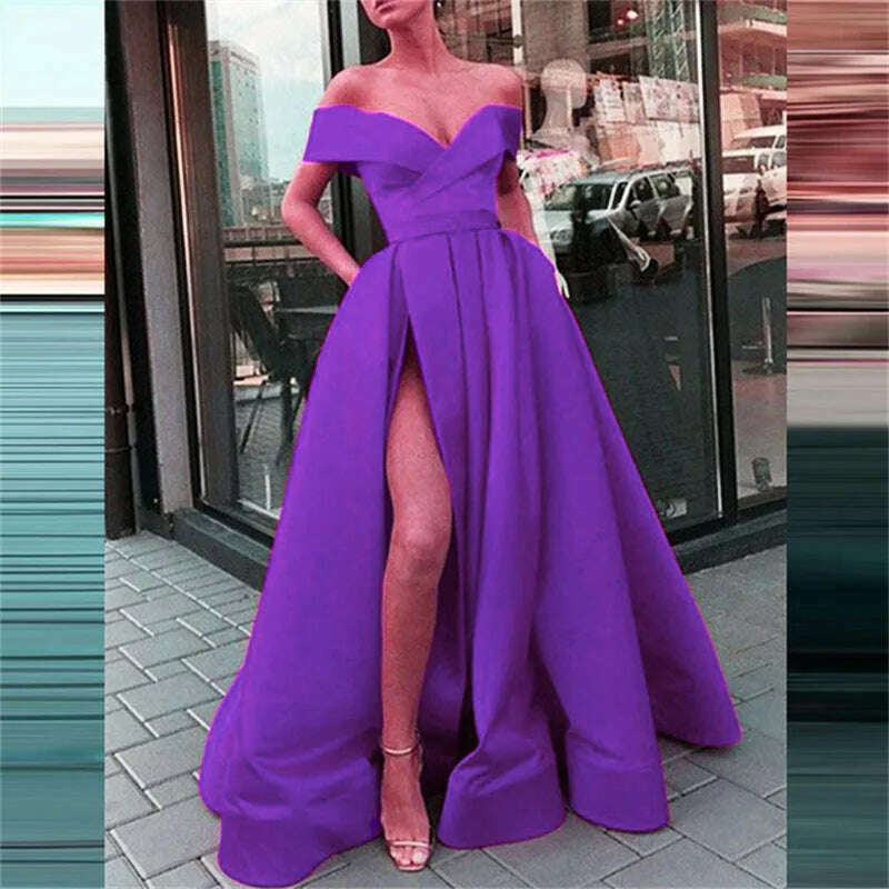 KIMLUD, Fashion Solid Strapless Backless Maxi Dress New Women Elegant High Slit Party Dress Summer Fluffy Ruffle A-Line Dresses Clubwear, 09 Purple / XXL, KIMLUD APPAREL - Womens Clothes