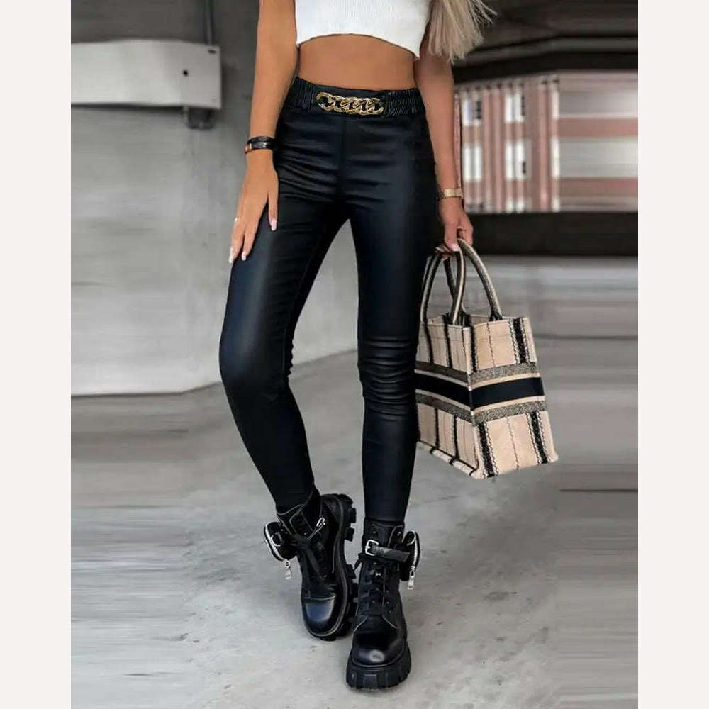 KIMLUD, Fashion Studded Decor Pocket Sexy Women PU Leather Pencil Pants, style a / S, KIMLUD APPAREL - Womens Clothes