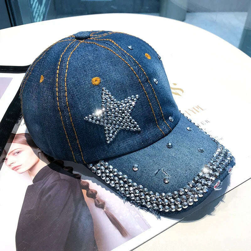 KIMLUD, Fashion Summer Baseball Cap for Women Hats Snapback Designer Caps Sun Hats for Women Rhinestone Letter Kpop Outdoor Visors, Star-dark blue / 56-60CM, KIMLUD APPAREL - Womens Clothes