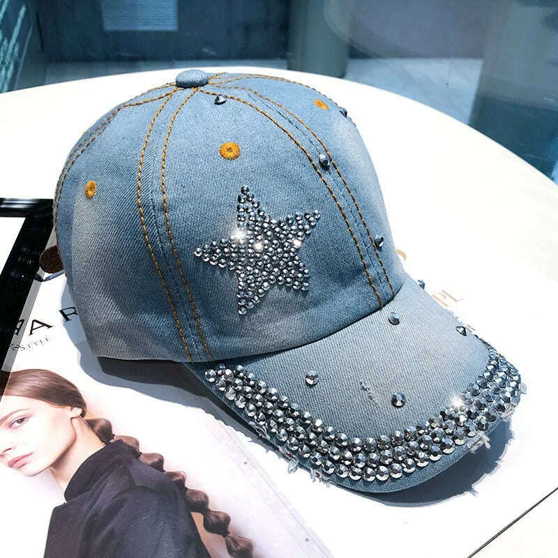 KIMLUD, Fashion Summer Baseball Cap for Women Hats Snapback Designer Caps Sun Hats for Women Rhinestone Letter Kpop Outdoor Visors, Star-light blue / 56-60CM, KIMLUD APPAREL - Womens Clothes