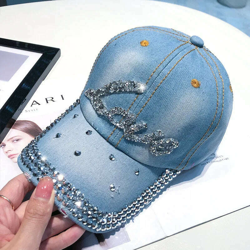 KIMLUD, Fashion Summer Baseball Cap for Women Hats Snapback Designer Caps Sun Hats for Women Rhinestone Letter Kpop Outdoor Visors, LOVE-light blue / 56-60CM, KIMLUD APPAREL - Womens Clothes