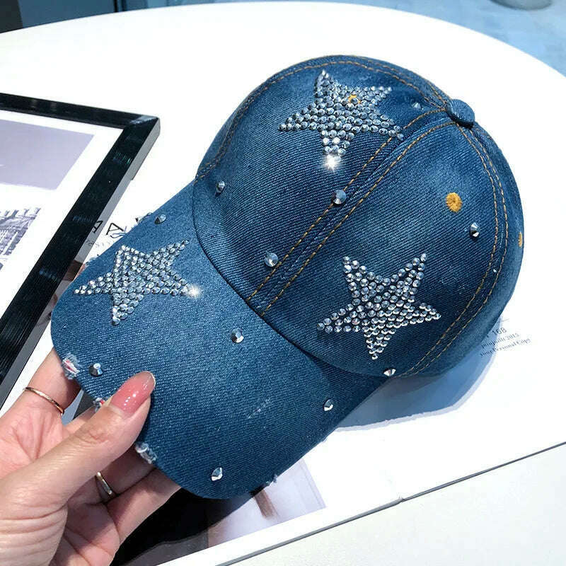 KIMLUD, Fashion Summer Baseball Cap for Women Hats Snapback Designer Caps Sun Hats for Women Rhinestone Letter Kpop Outdoor Visors, Three Star-dark blue / 56-60CM, KIMLUD APPAREL - Womens Clothes