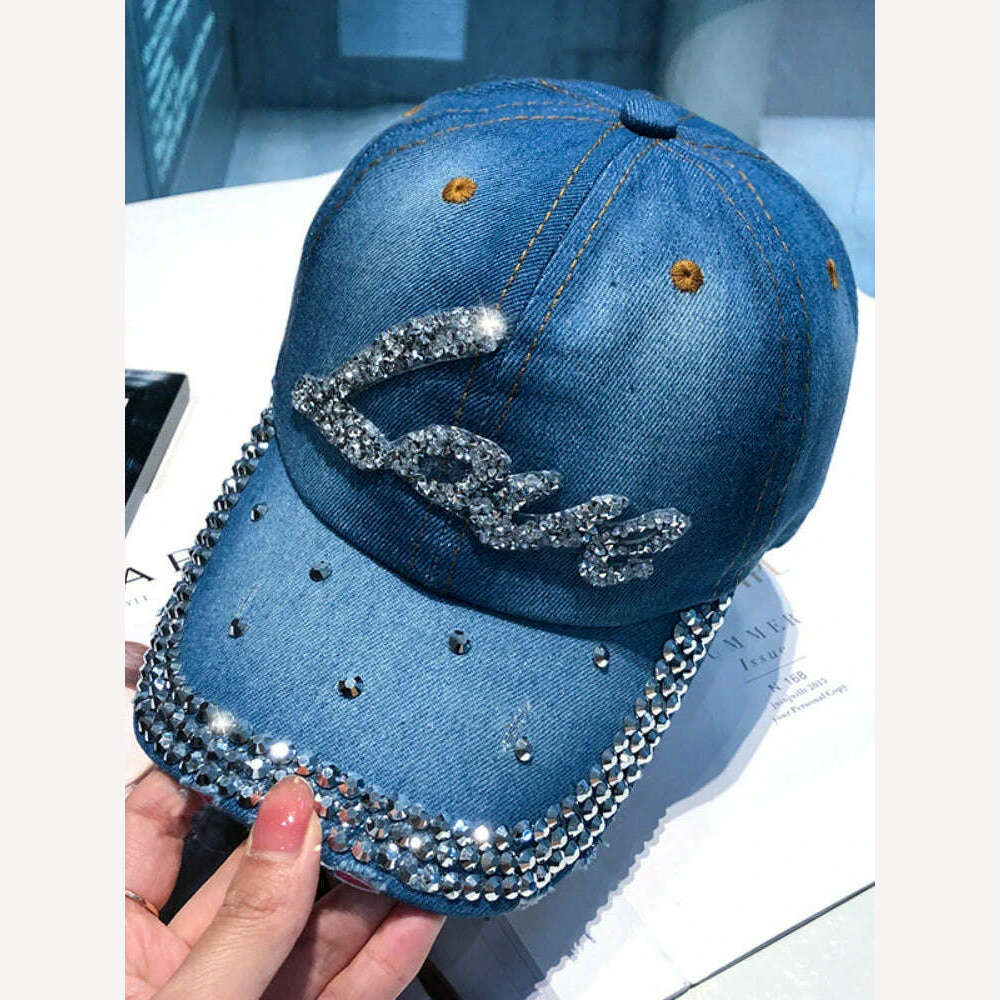 KIMLUD, Fashion Summer Baseball Cap for Women Hats Snapback Designer Caps Sun Hats for Women Rhinestone Letter Kpop Outdoor Visors, LOVE-dark blue / 56-60CM, KIMLUD APPAREL - Womens Clothes