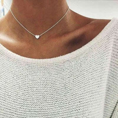 Fashion Tiny Heart Choker Necklace for Women Short Chain Shape Pendant Collares Necklace Ethnic Bohemian Jewelry Kolye Gift - KIMLUD