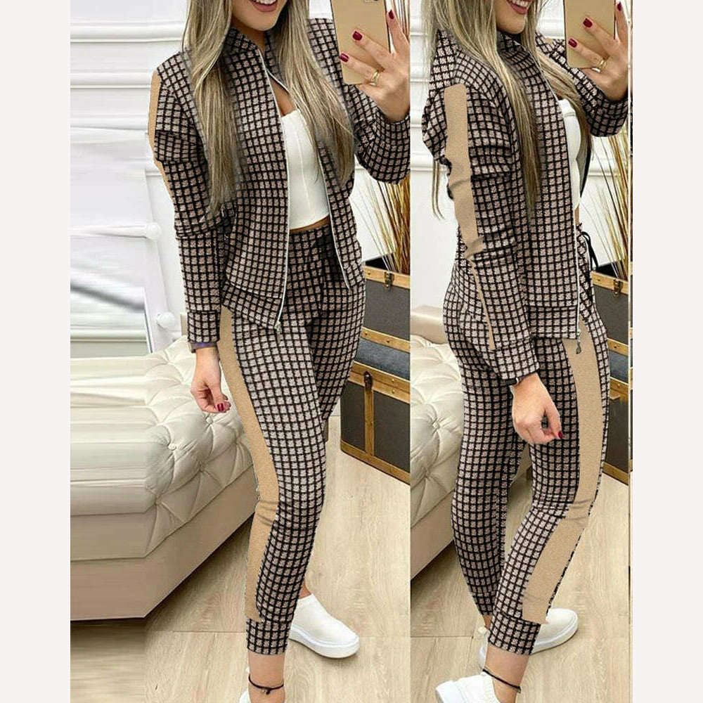 Fashion Tracksuit 2 Piece Set Autumn Winter Zipper Jacket + Long Pants Sports Suit Female Sweatshirt Sportswear Suit For Woman - KIMLUD