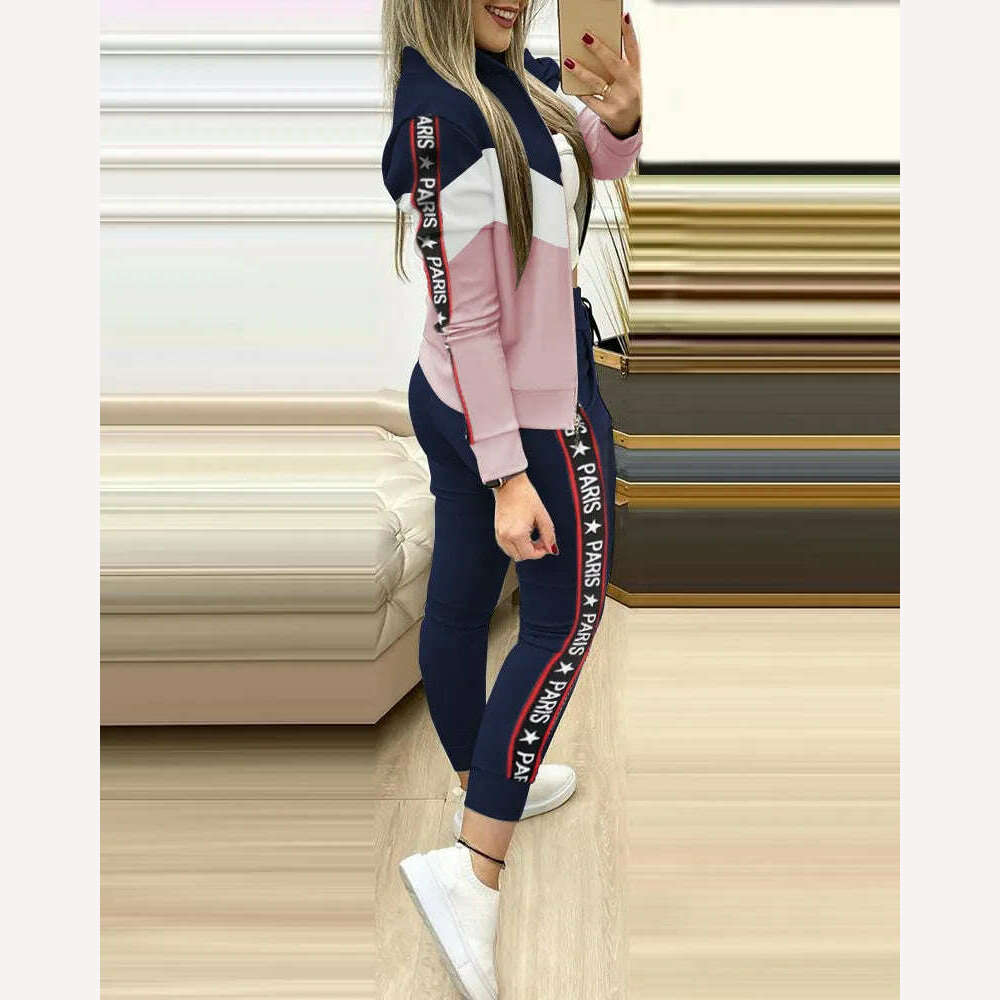 Fashion Tracksuit 2 Piece Set Autumn Winter Zipper Jacket + Long Pants Sports Suit Female Sweatshirt Sportswear Suit For Woman - KIMLUD