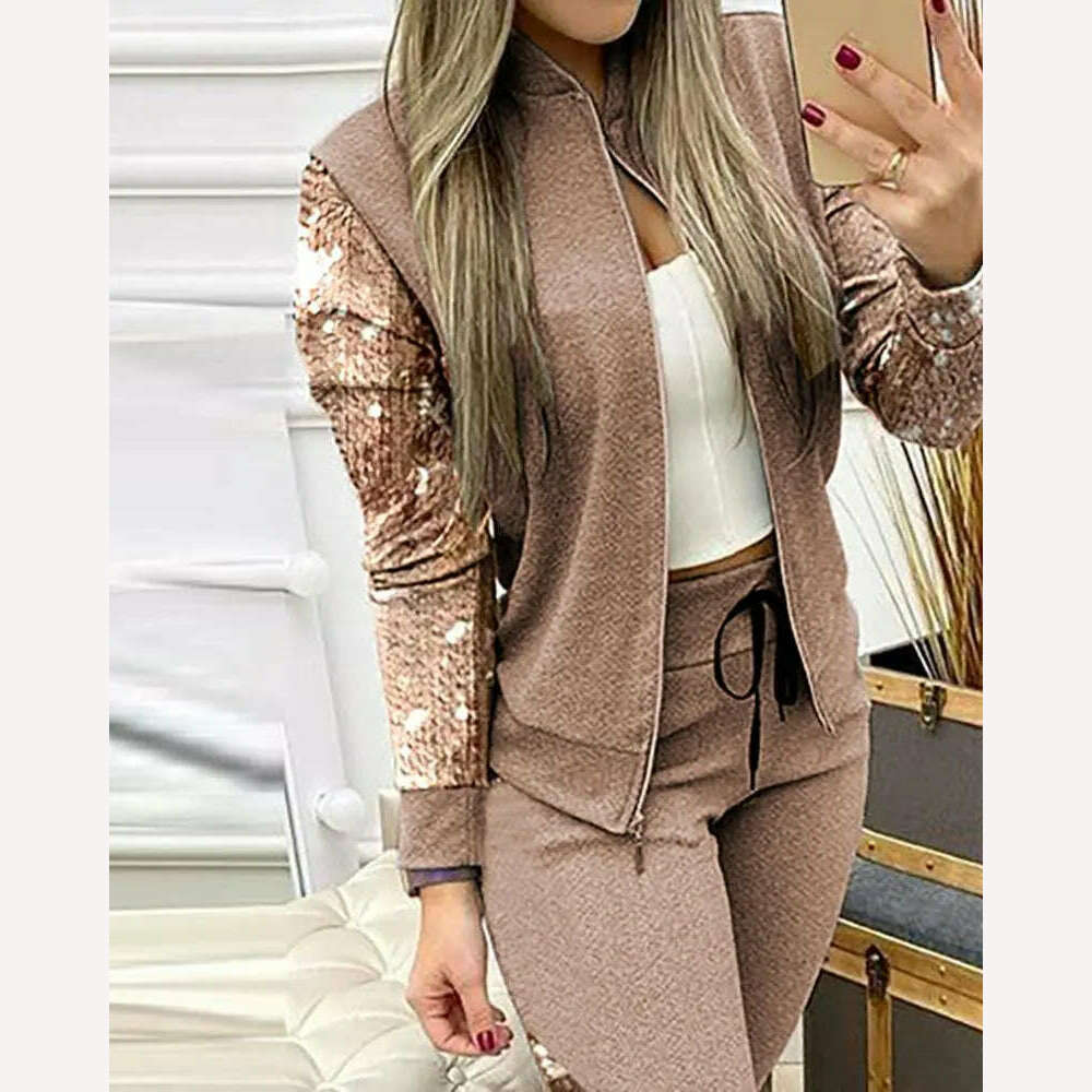 Fashion Tracksuit 2 Piece Set Autumn Winter Zipper Jacket + Long Pants Sports Suit Female Sweatshirt Sportswear Suit For Woman - KIMLUD