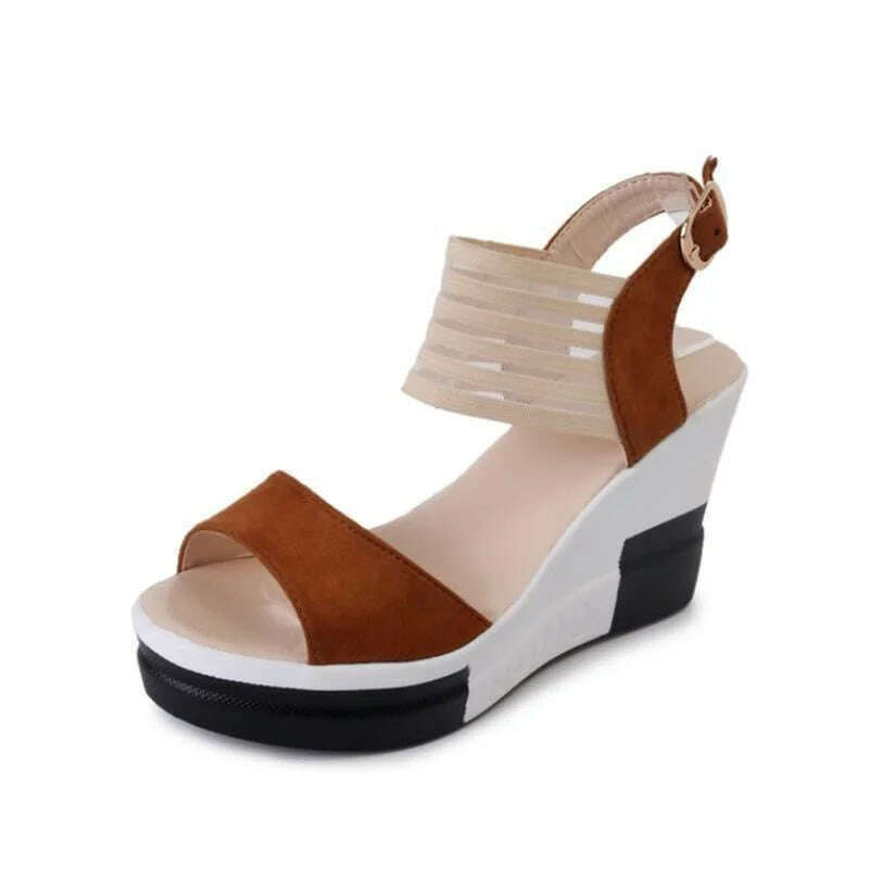 KIMLUD, Fashion Wedge Women Shoes Casual Belt Buckle High Heel Shoes Fish Mouth Sandals Luxury Summer New Fashion All-match Roman Style, KIMLUD Womens Clothes