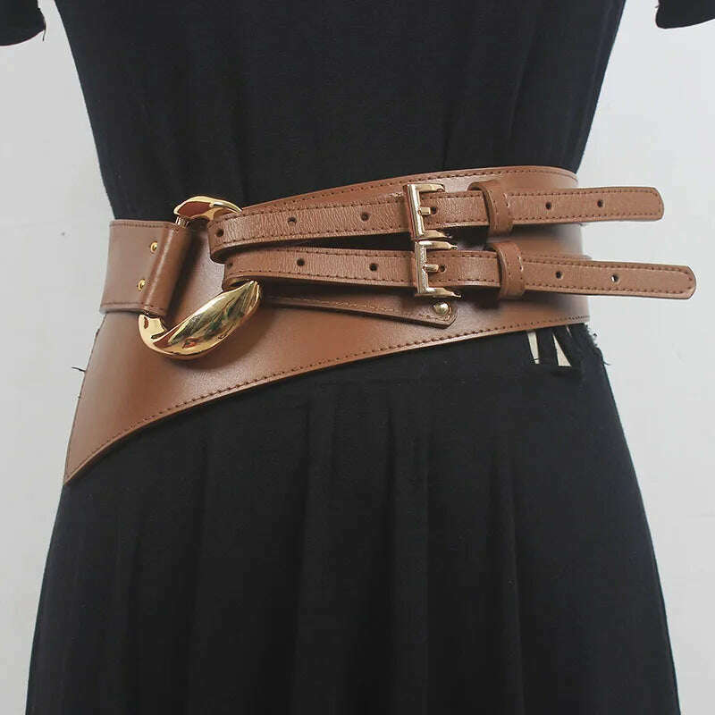 KIMLUD, Fashion Wide Cowskin Cummerbund Women's Cummerbunds Knot Real Leather Waistbands For Dress Decorate Waist Belt Coat Accessorie, 3 / 95cm, KIMLUD APPAREL - Womens Clothes