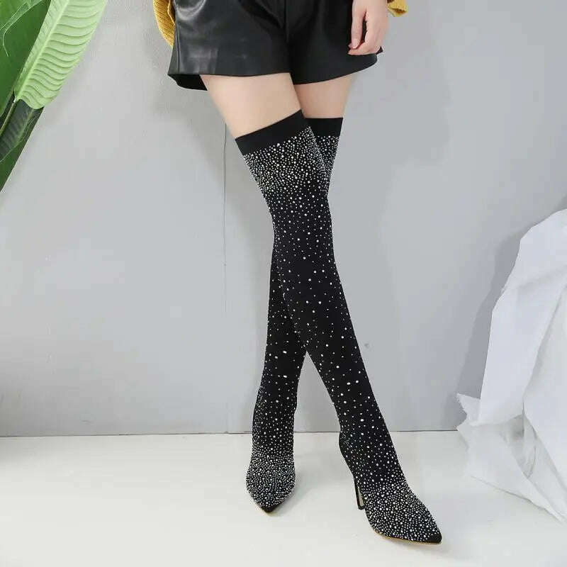 Fashion Women Boots 12CM Thin High Heels Pointed Toe Slip-On Over-the-Knee British Style Korean Style Sock Boots Womens Shoes - KIMLUD