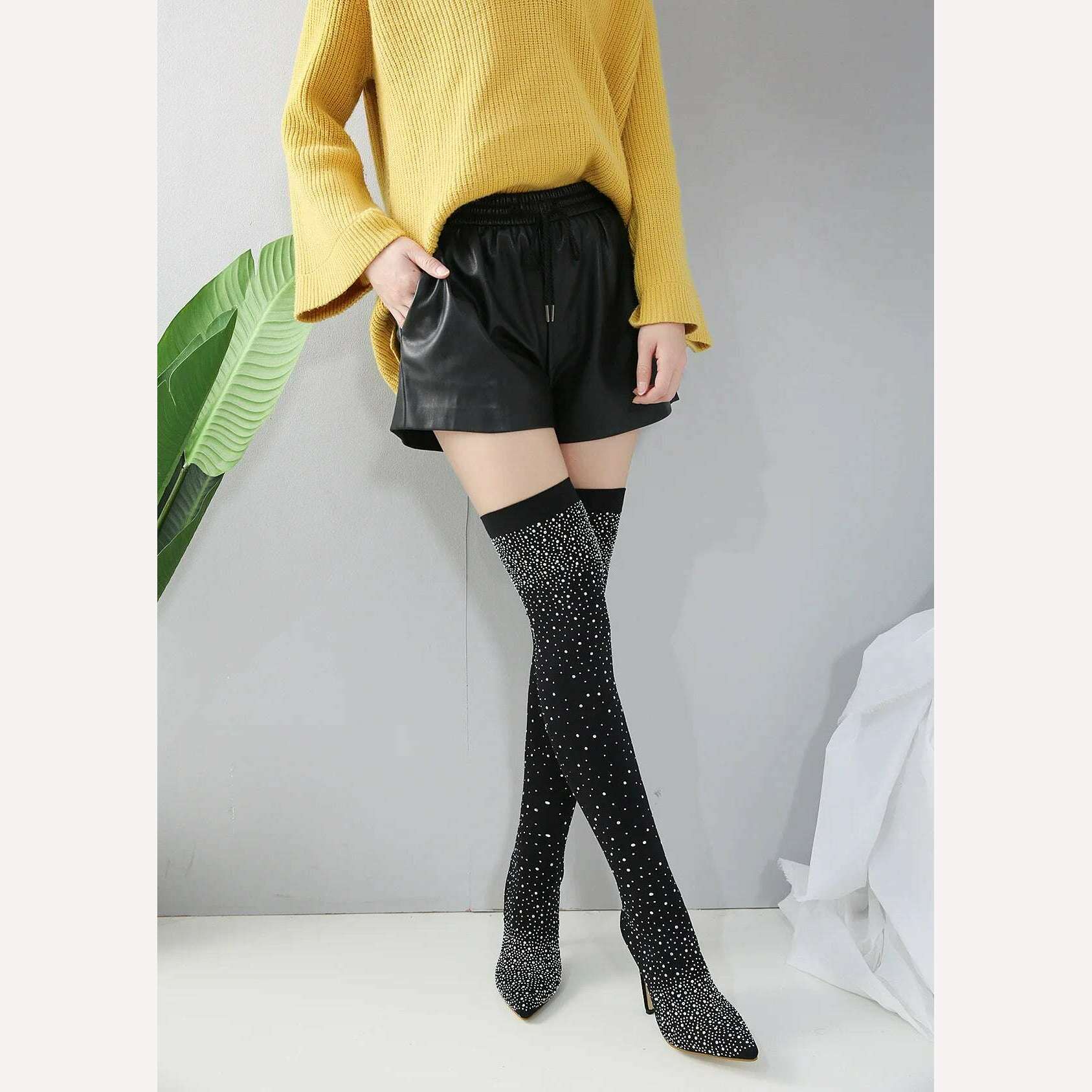 Fashion Women Boots 12CM Thin High Heels Pointed Toe Slip-On Over-the-Knee British Style Korean Style Sock Boots Womens Shoes - KIMLUD