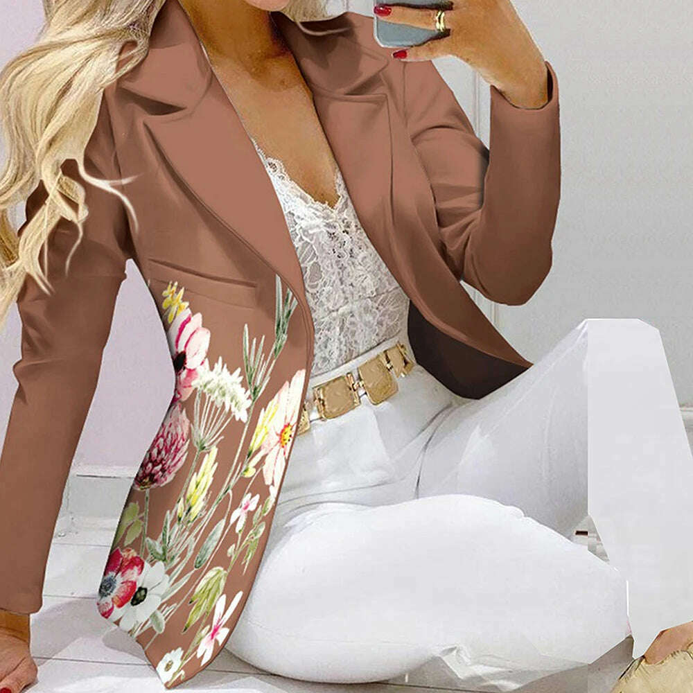 KIMLUD, Fashion Women Jacket + Pants 2 Piece Set Spring New Button Long Sleeve Turn-down Collar Print Suit Casual Blazer Versatile Set, KIMLUD Womens Clothes