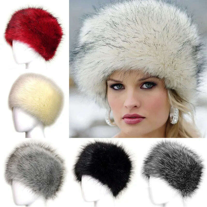 KIMLUD, Fashion Women Lady Faux Fox Fur Cossack Style Russian Winter Hats Warm Cap, KIMLUD Womens Clothes