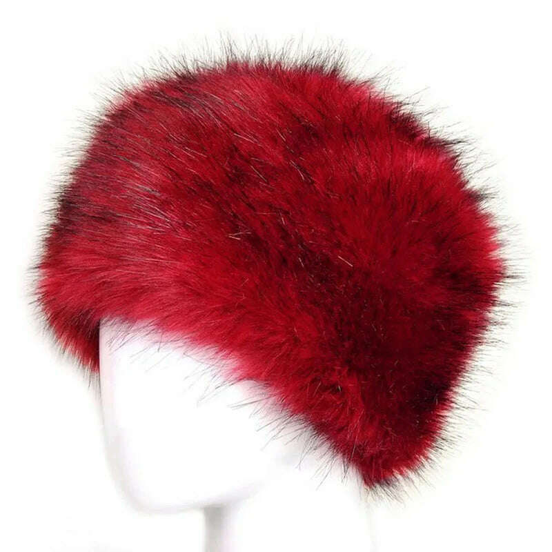 KIMLUD, Fashion Women Lady Faux Fox Fur Cossack Style Russian Winter Hats Warm Cap, KIMLUD Womens Clothes