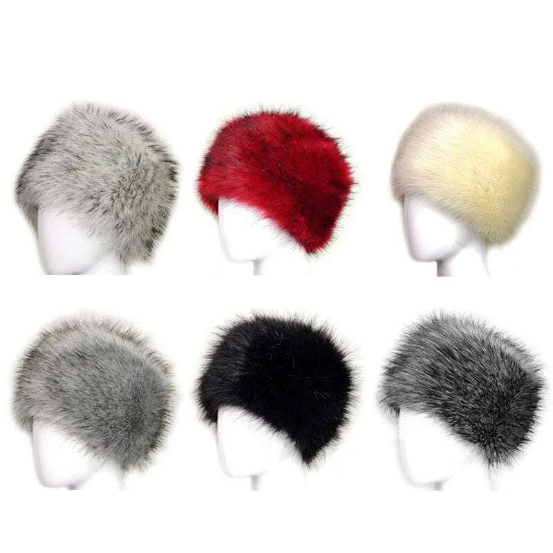 KIMLUD, Fashion Women Lady Faux Fox Fur Cossack Style Russian Winter Hats Warm Cap, KIMLUD Womens Clothes