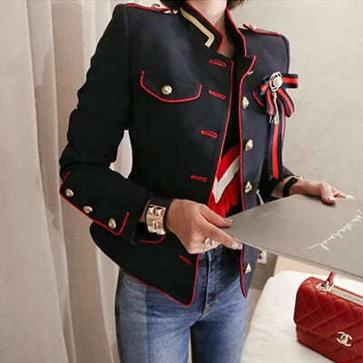 KIMLUD, Fashion Women OL Korean Vintage Coat Button Suit Comfortable High Quality Outerwear Female Cute Work Style Jacket Streetwear, Navy Blue / S, KIMLUD APPAREL - Womens Clothes