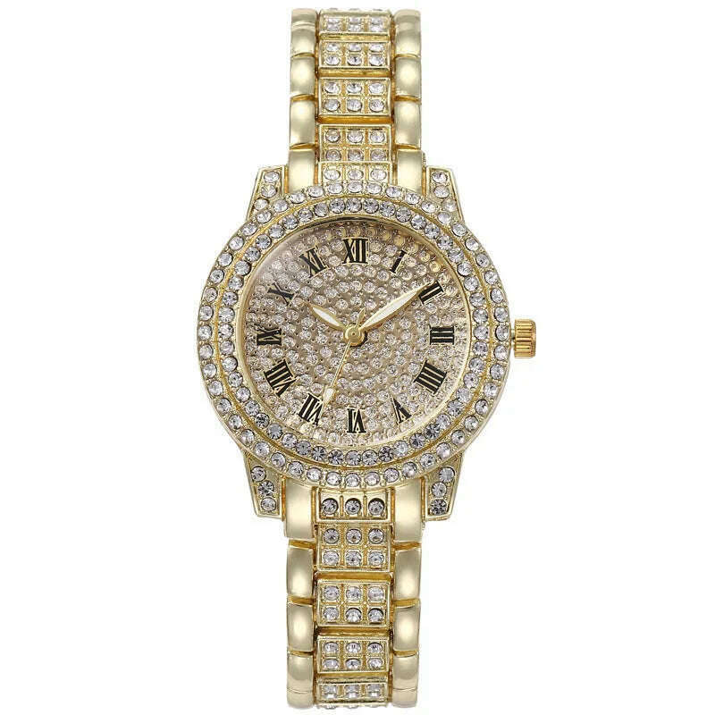 KIMLUD, Fashion Women Watch with Shiny Diamond Quartz Watch Ladies Luxury Brand Ladies Women Bracelet Crystal Watches Relogio Feminino, Gold, KIMLUD APPAREL - Womens Clothes