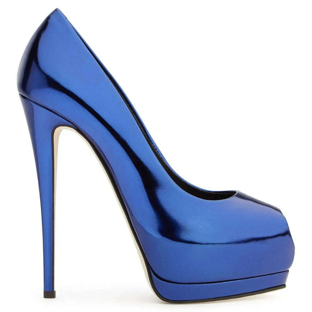 KIMLUD, Fashion Women's Peep Toe High Heels Platform Pumps Stilettos Ladies Wedding Party Dress Shoes Blue Black Support Customized, KIMLUD Womens Clothes