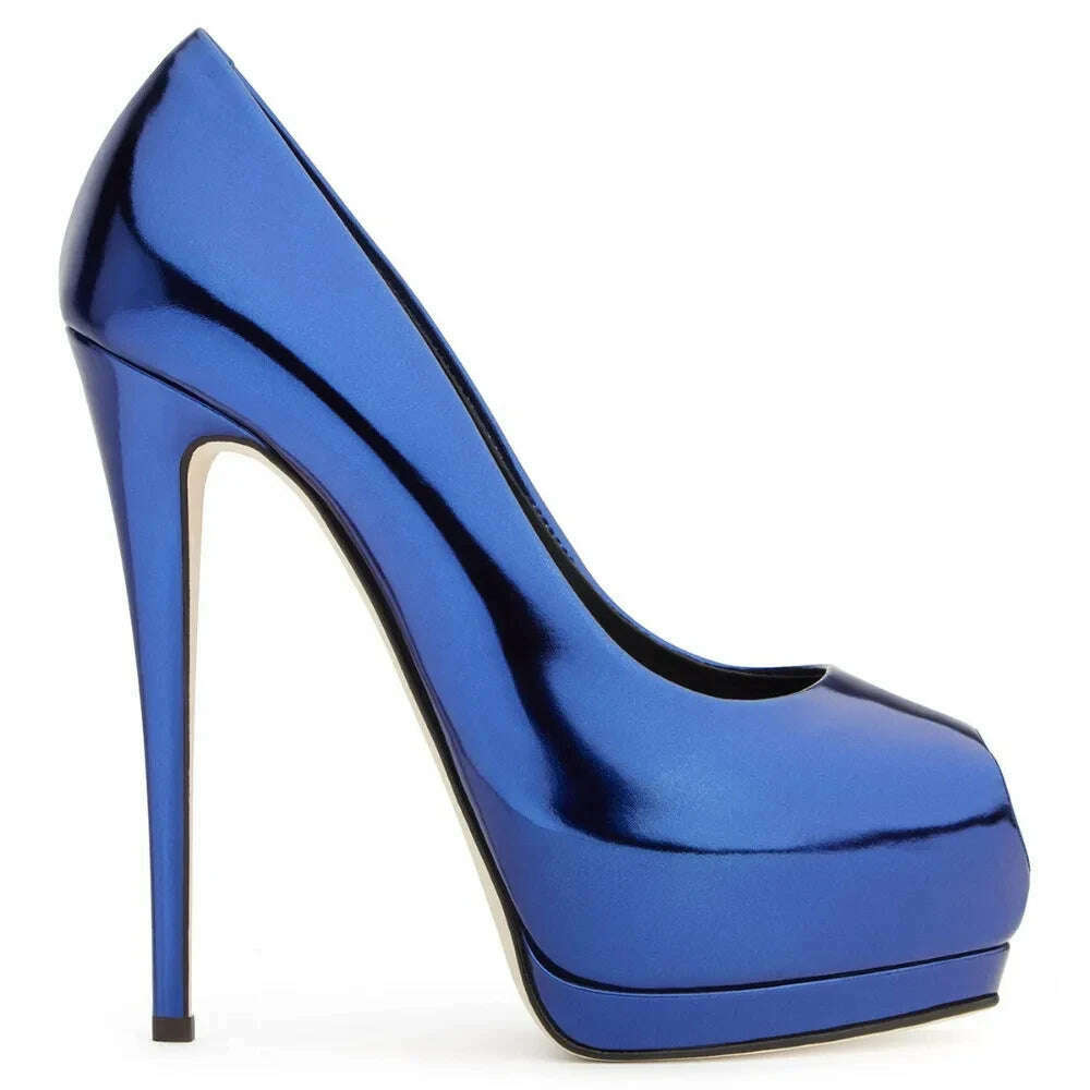 KIMLUD, Fashion Women's Peep Toe High Heels Platform Pumps Stilettos Ladies Wedding Party Dress Shoes Blue Black Support Customized, Blue / 43, KIMLUD APPAREL - Womens Clothes