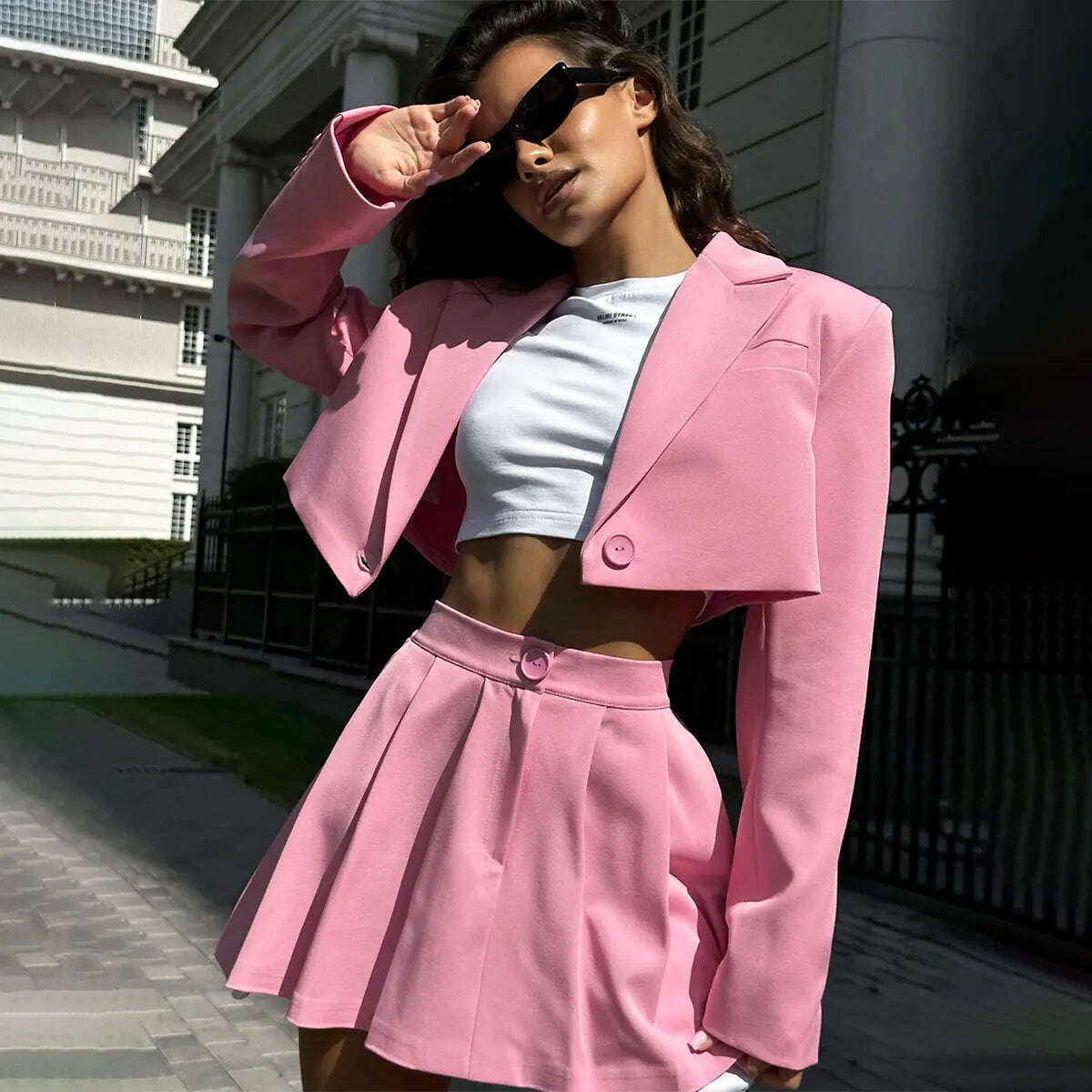 KIMLUD, Fashion Women's Suit Shoulder Flip Collar Small Suit And Ultra Short Skirt Suit Set 2024 Spring Y2k Two 2 Piece Dress Sets, KIMLUD Womens Clothes