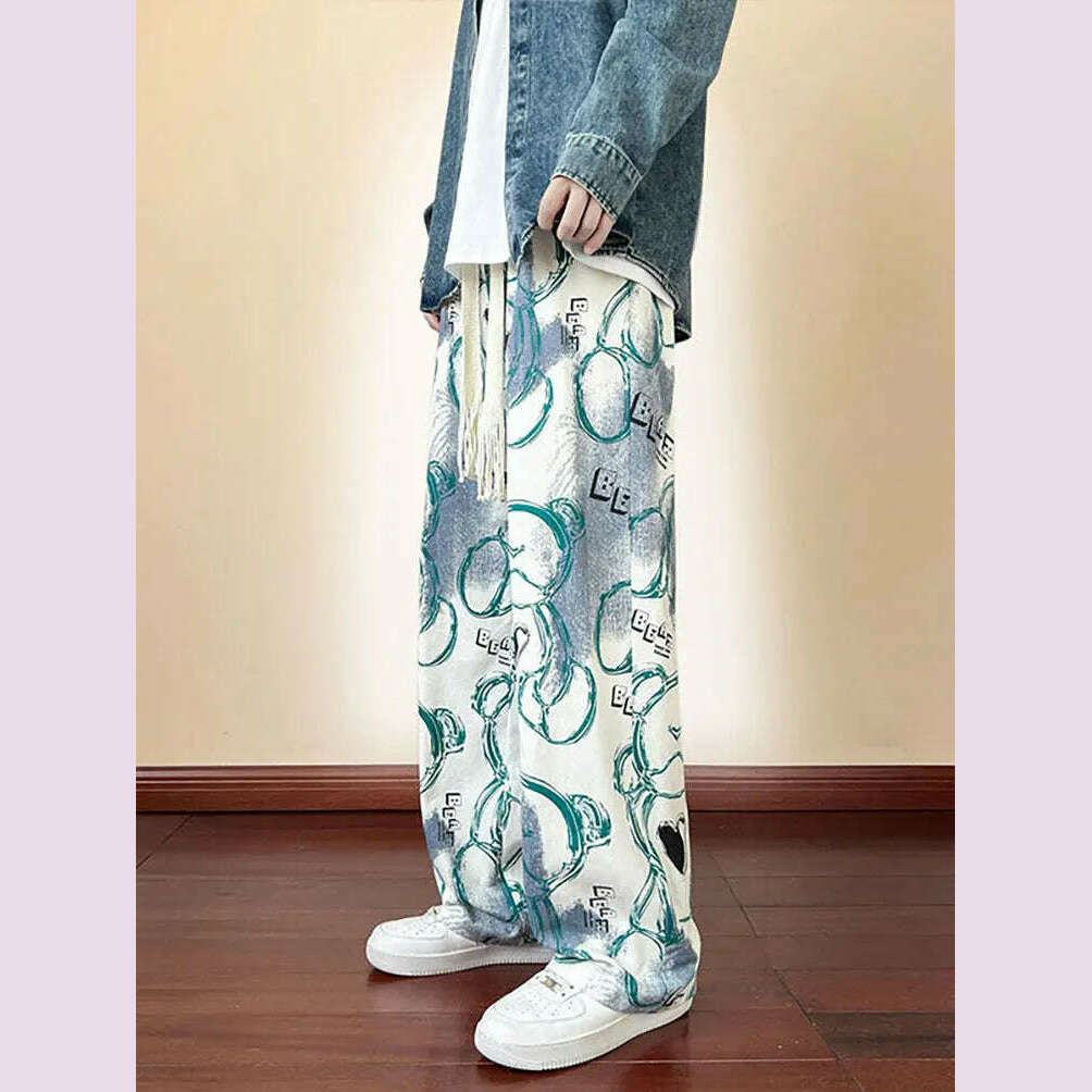 Fashion Y2k Print Wide leg Baggy Pants Men Korean Designer Student Streetwear Straight Long Trousers Casual Sport Hip hop 2023 - KIMLUD