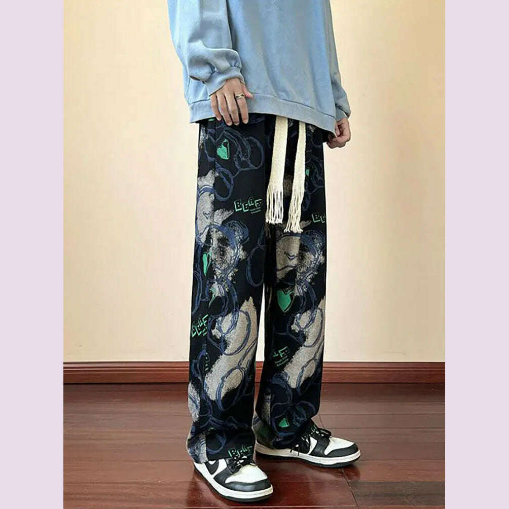 KIMLUD, Fashion Y2k Print Wide leg Baggy Pants Men Korean Designer Student Streetwear Straight Long Trousers Casual Sport Hip hop 2023, KIMLUD Womens Clothes