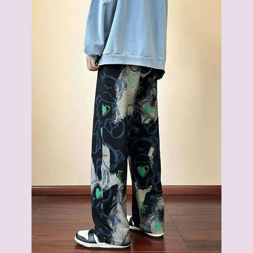 Fashion Y2k Print Wide leg Baggy Pants Men Korean Designer Student Streetwear Straight Long Trousers Casual Sport Hip hop 2023 - KIMLUD