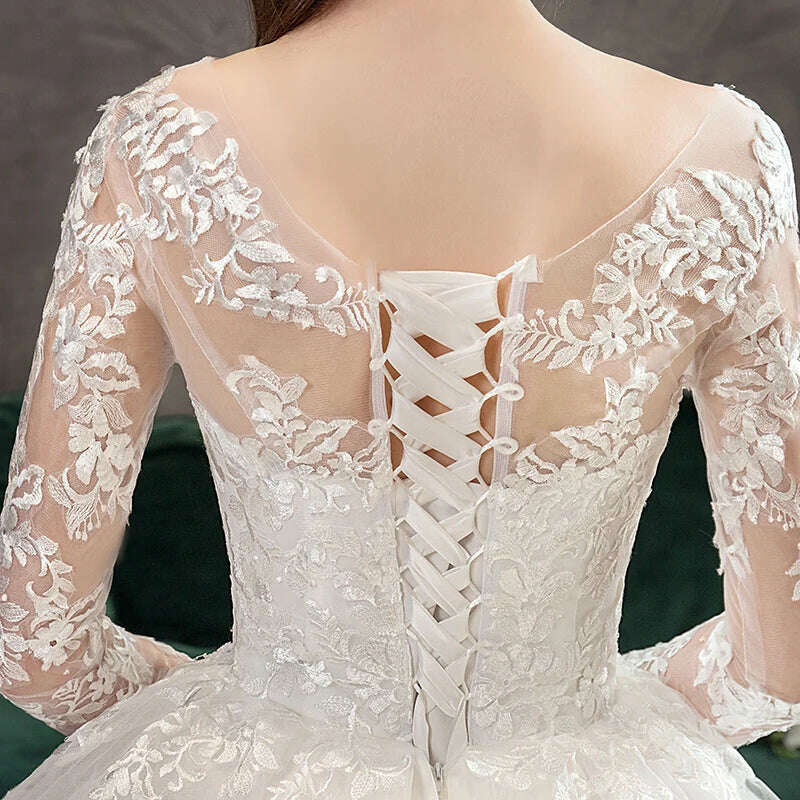 Fasthion Elegant Luxury Appliques Lace Pluse Size Wedding Dress Full Sleeves Long Train Bride Gown Vestidos De Noiva - KIMLUD