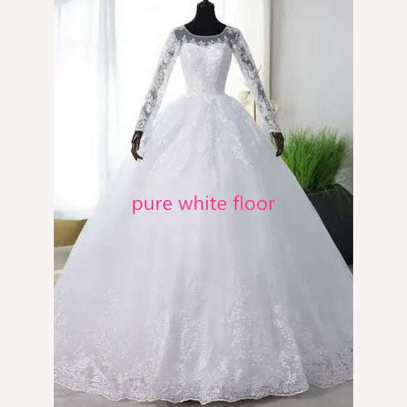 KIMLUD, Fasthion Elegant Luxury Appliques Lace Pluse Size Wedding Dress Full Sleeves Long Train Bride Gown Vestidos De Noiva, pure white floor / 26W, KIMLUD APPAREL - Womens Clothes