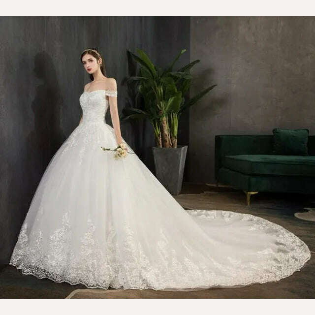 Fasthion Elegant Luxury Appliques Lace Pluse Size Wedding Dress Full Sleeves Long Train Bride Gown Vestidos De Noiva - KIMLUD