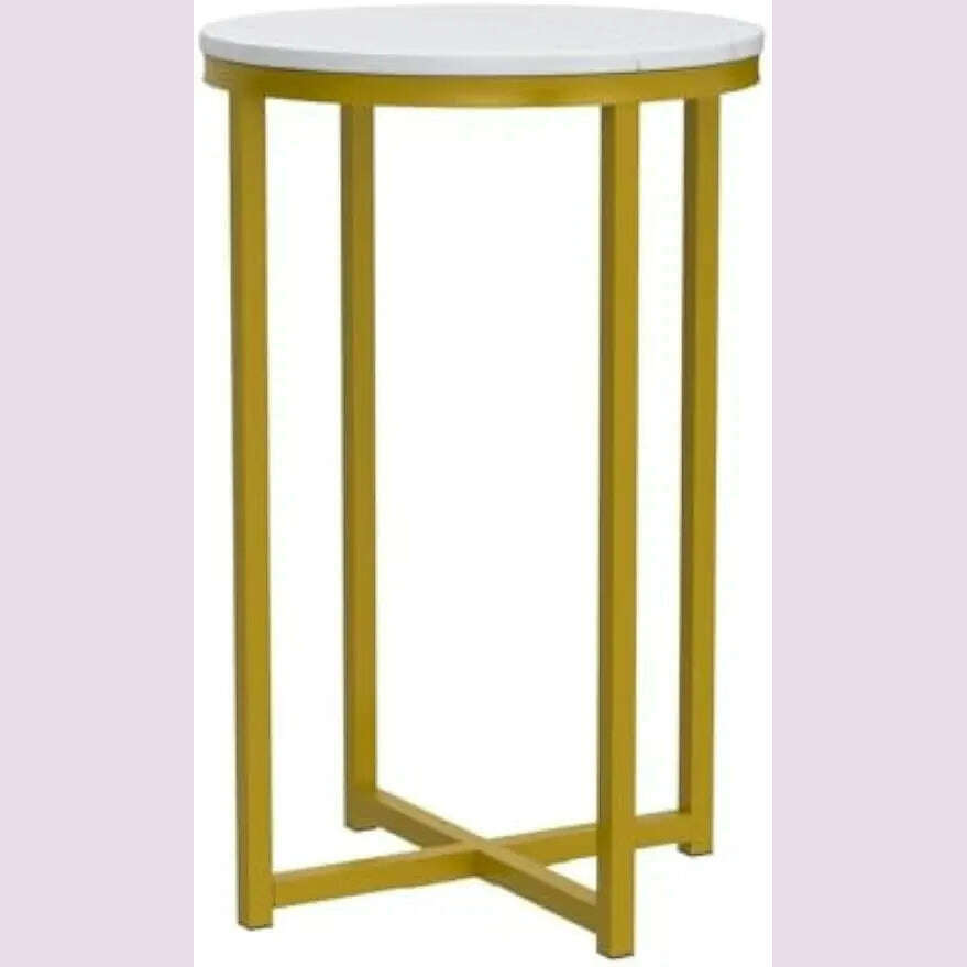 Faux Marble Side Table Set of 2, Round Table Accent Sofa Side Table w/Sturdy X-Based,Sturdy Metal Legs for Living Room/Office - KIMLUD