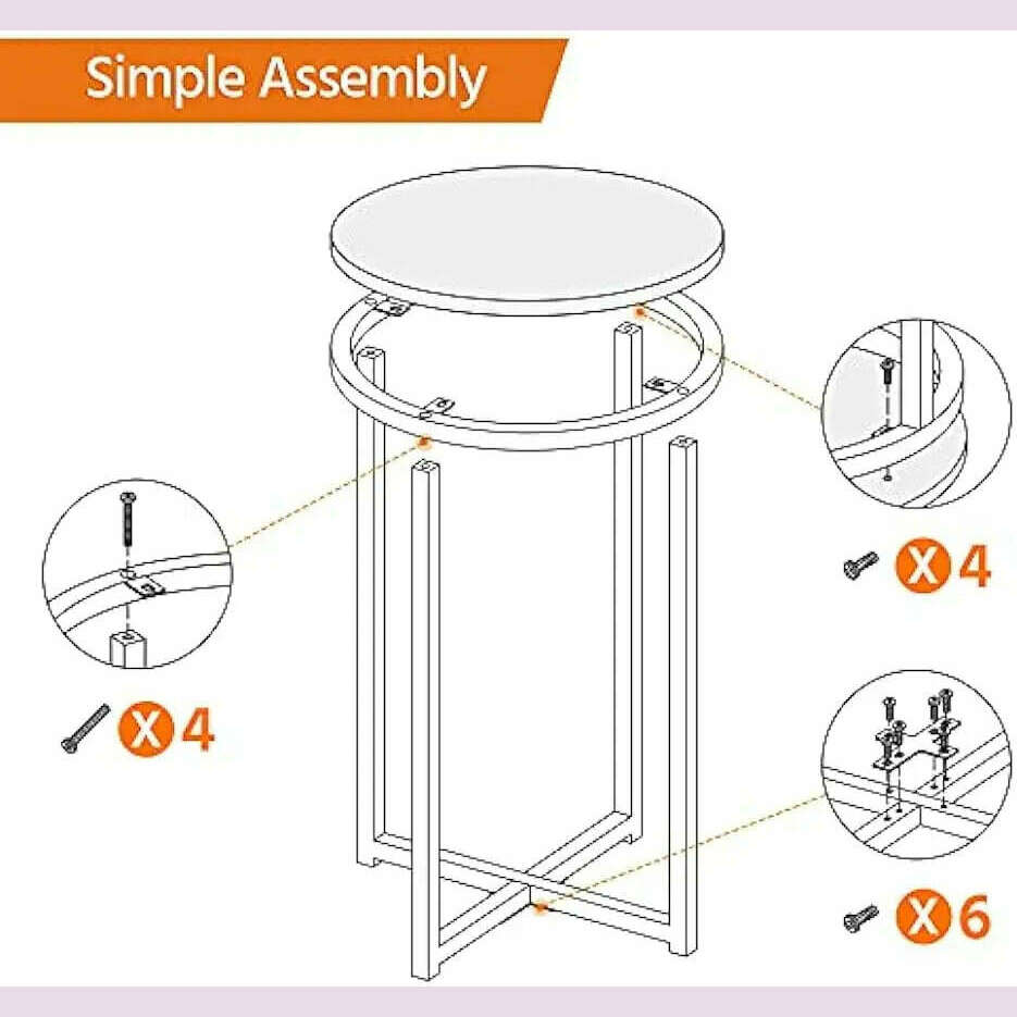 Faux Marble Side Table Set of 2, Round Table Accent Sofa Side Table w/Sturdy X-Based,Sturdy Metal Legs for Living Room/Office - KIMLUD