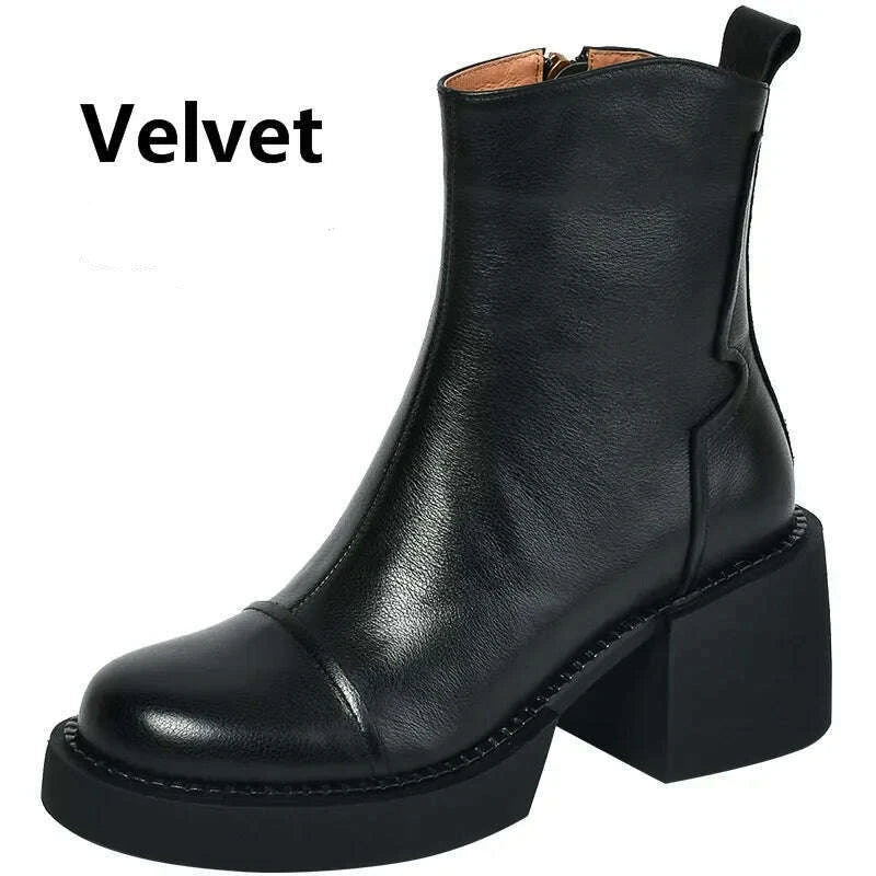 KIMLUD, FEDONAS Retro Mature Female Concise Women Ankle Boots Genuine Leather Thick Heels Autumn Winter Side Zipper Office Shoes Woman, blackR / 3, KIMLUD APPAREL - Womens Clothes