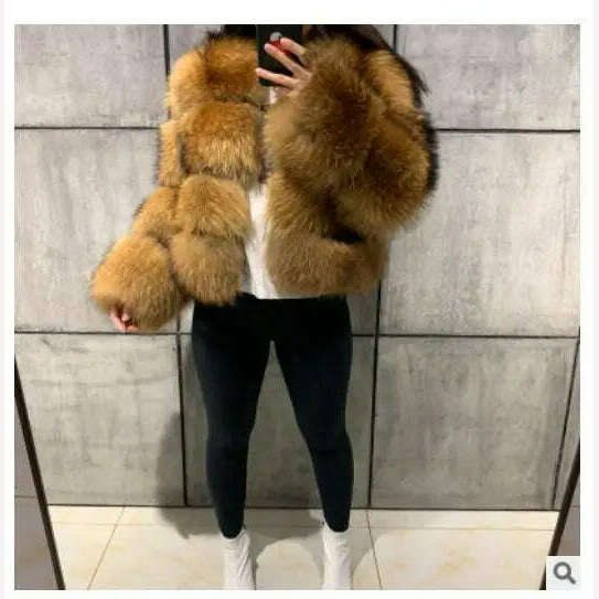 KIMLUD, Female Jacket Fur Coat Women Artificial Raccoon Fur Winter Warm Fluffy Short Jackets Cropped Natural Fur Outwear Plush Coats, 4 layers / S, KIMLUD APPAREL - Womens Clothes