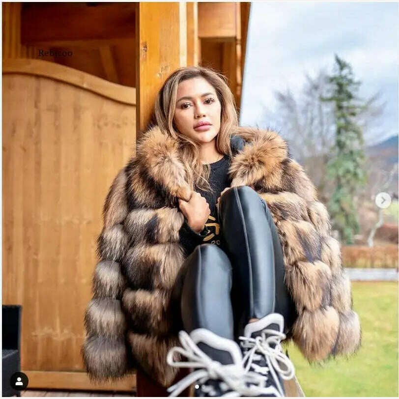 KIMLUD, Female Jacket Fur Coat Women Artificial Raccoon Fur Winter Warm Fluffy Short Jackets Cropped Natural Fur Outwear Plush Coats, KIMLUD Womens Clothes