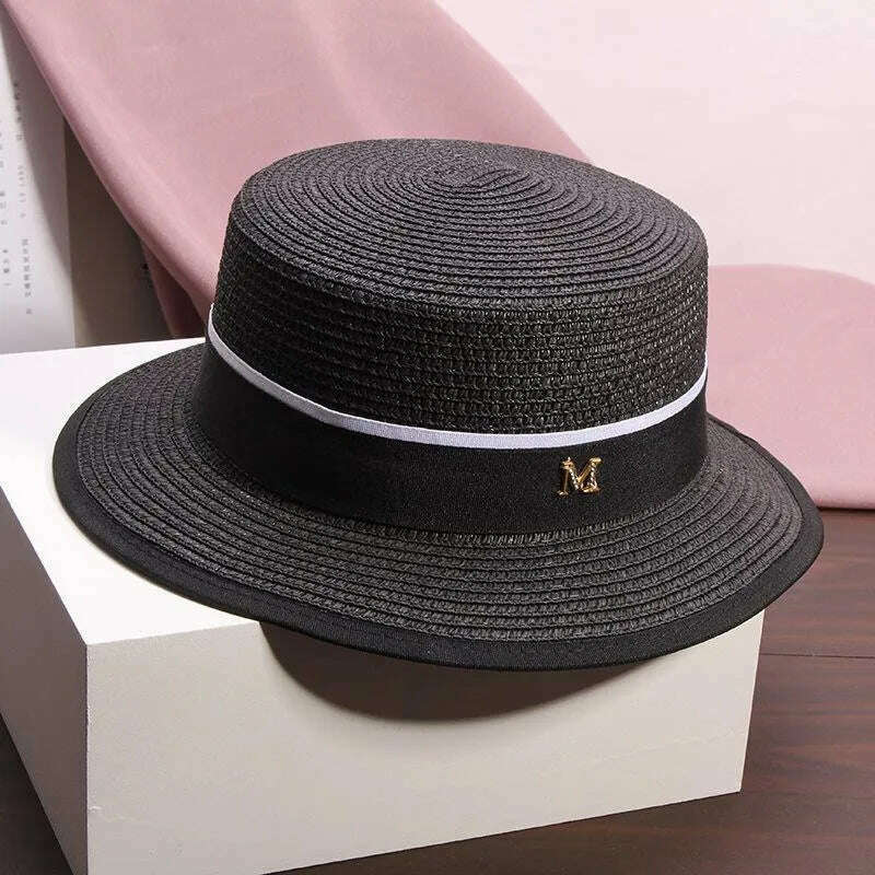 Female Summer Outing Beach Hat Beach Sun Shading and Sun Protection Grass Hat Flat Top Hat - KIMLUD